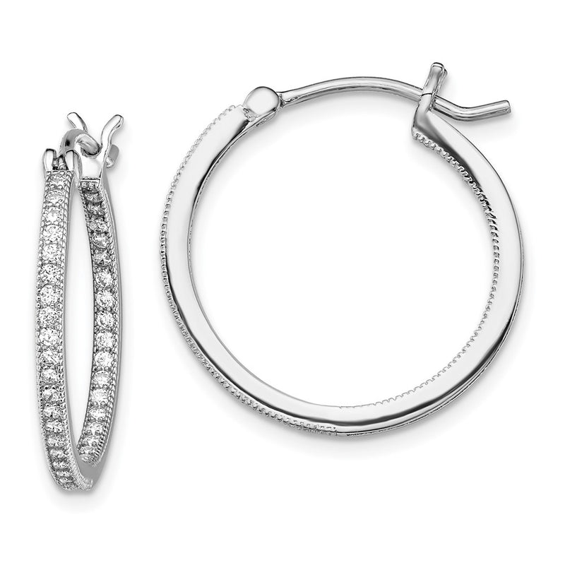 Sterling Silver Rhodium-Plated Micro Pav Cz In/Out Hoops