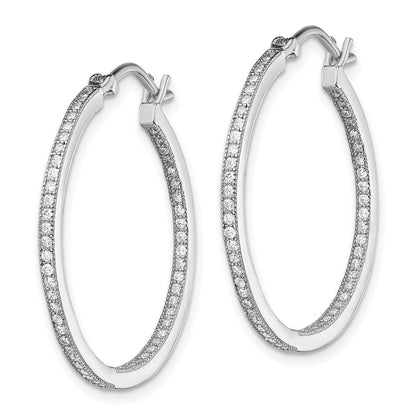 Sterling Silver Rhodium-Plated Cz In/Out Hoops