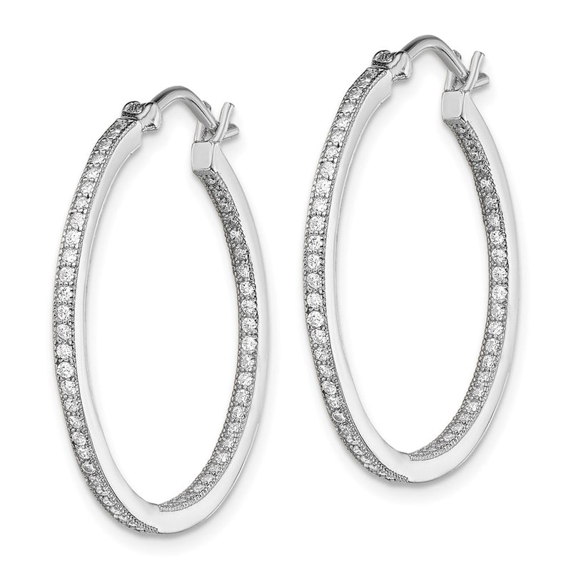 Sterling Silver Rhodium-Plated Cz In/Out Hoops