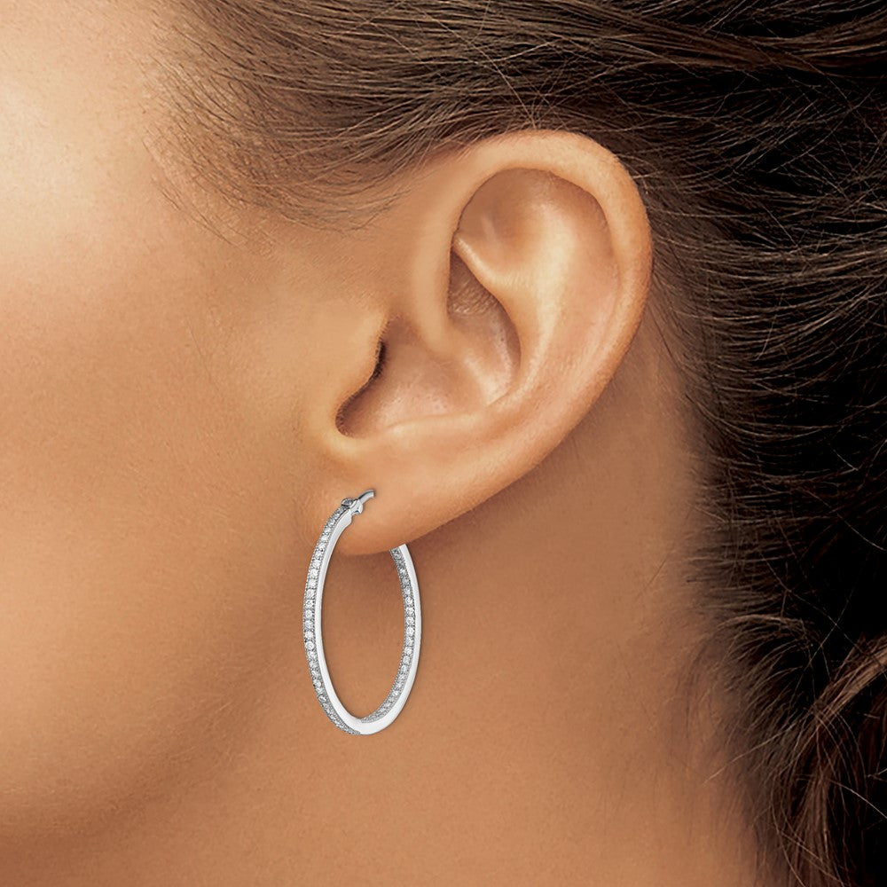 Sterling Silver Rhodium-Plated Cz In/Out Hoops