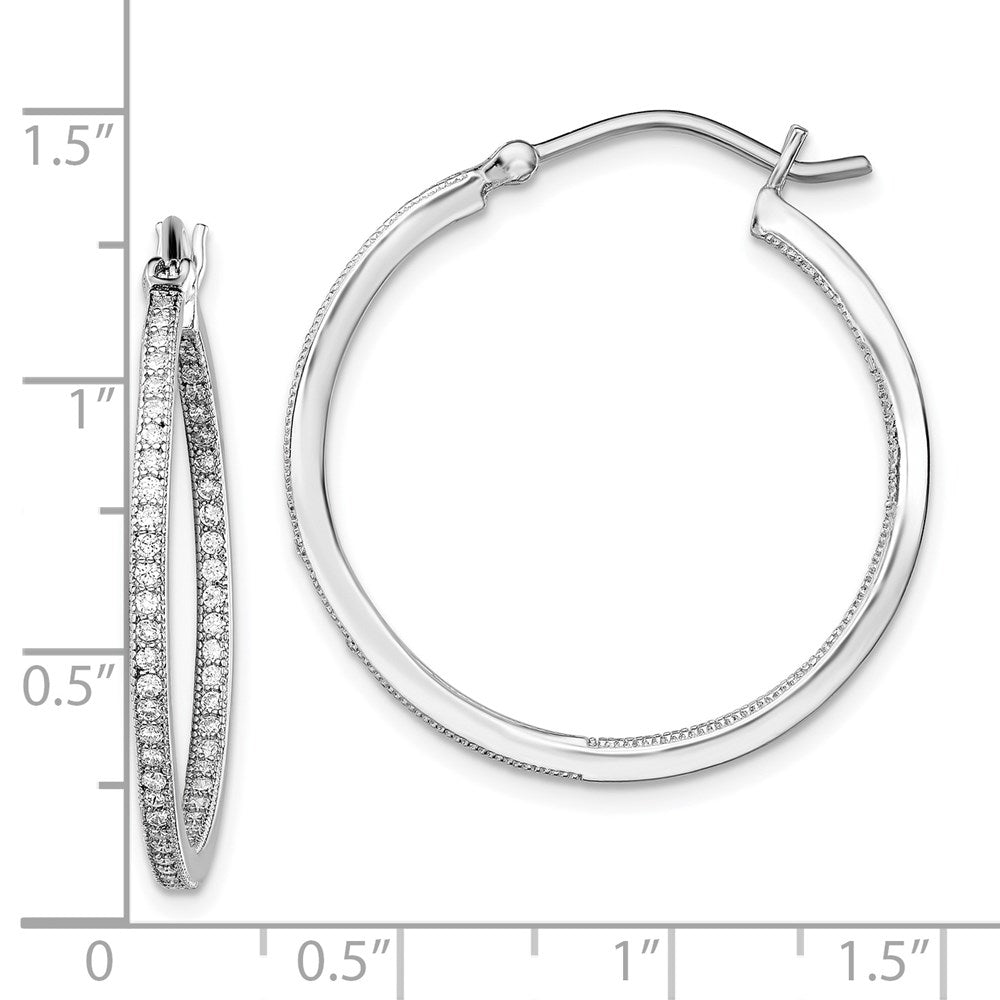 Sterling Silver Rhodium-Plated Cz In/Out Hoops