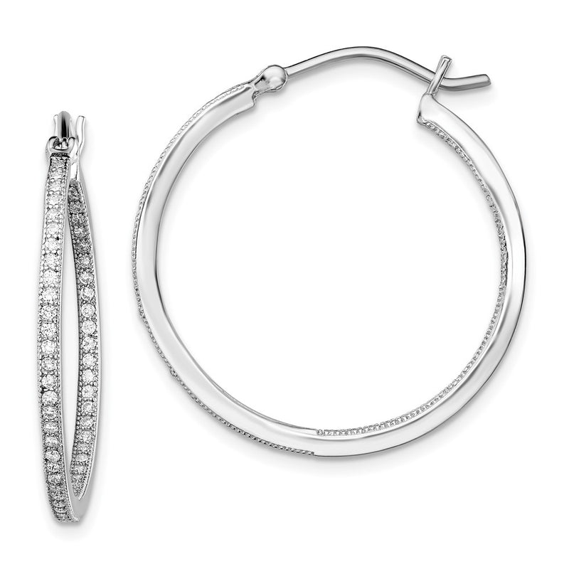 Sterling Silver Rhodium-Plated Cz In/Out Hoops
