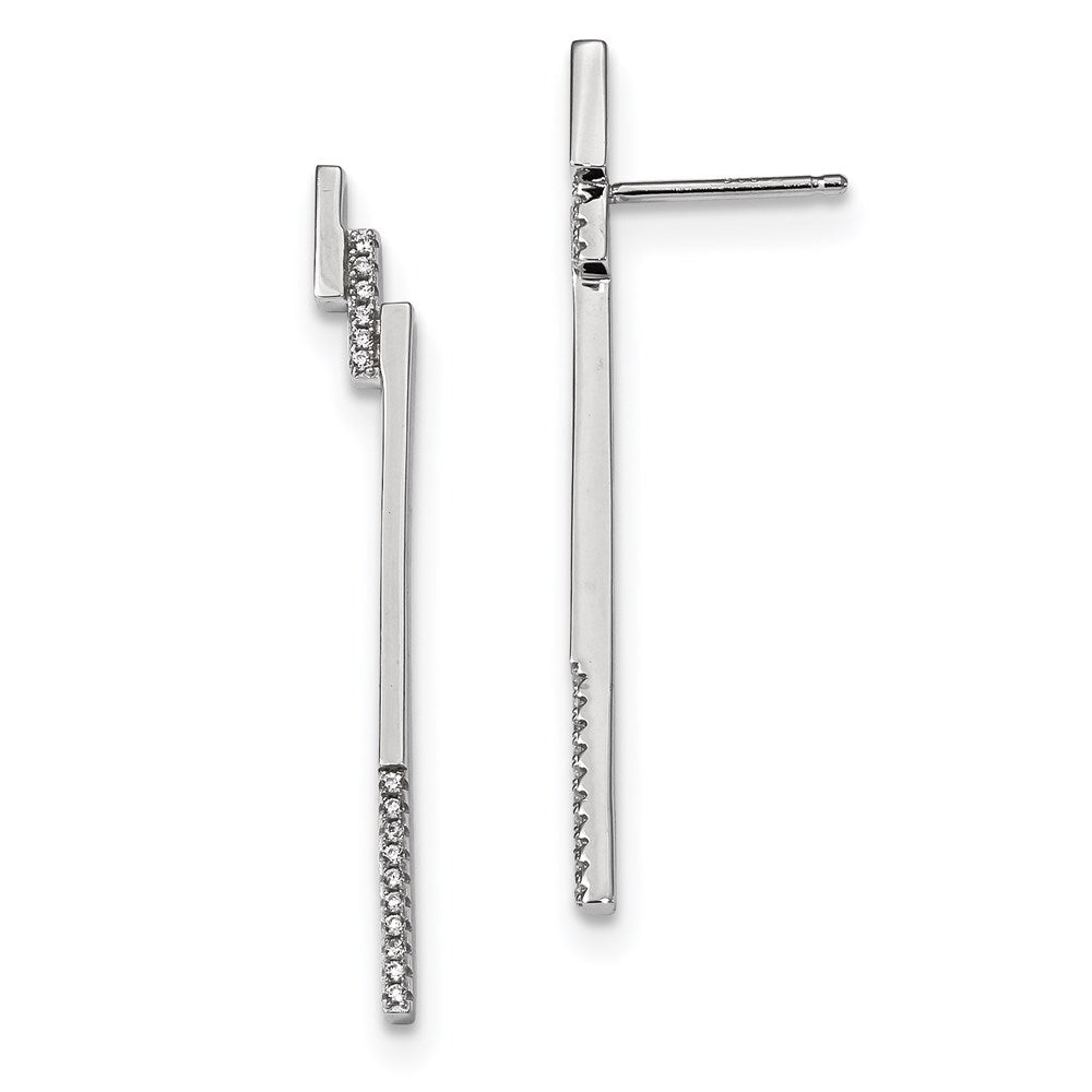 Sterling Silver Rhodium-Plated Bar And Cz Post Earrings