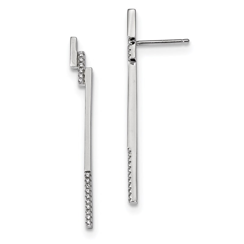 Sterling Silver Rhodium-Plated Bar And Cz Post Earrings