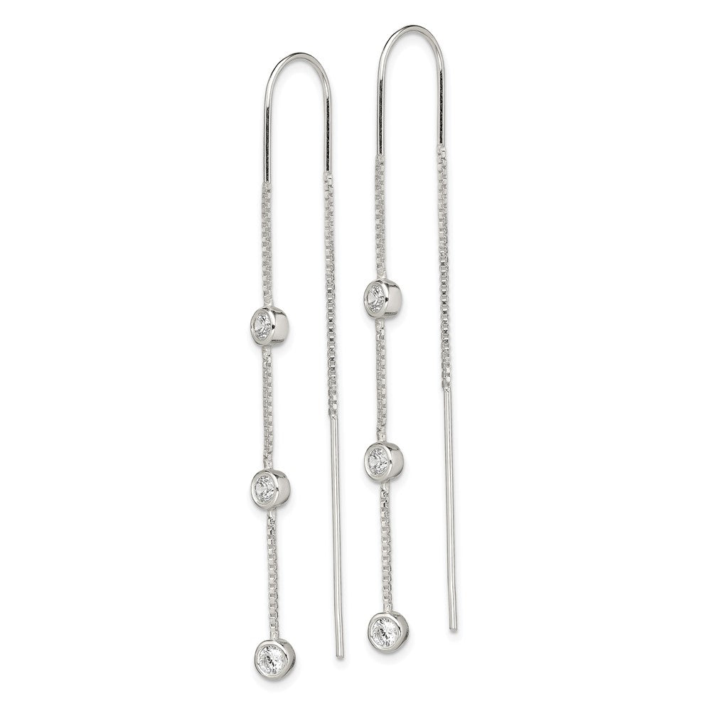 Sterling Silver Polished 3 Bezel Set Czs Threader Earrings