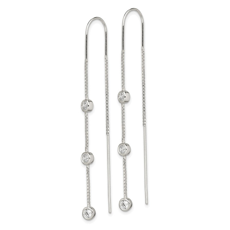 Sterling Silver Polished 3 Bezel Set Czs Threader Earrings