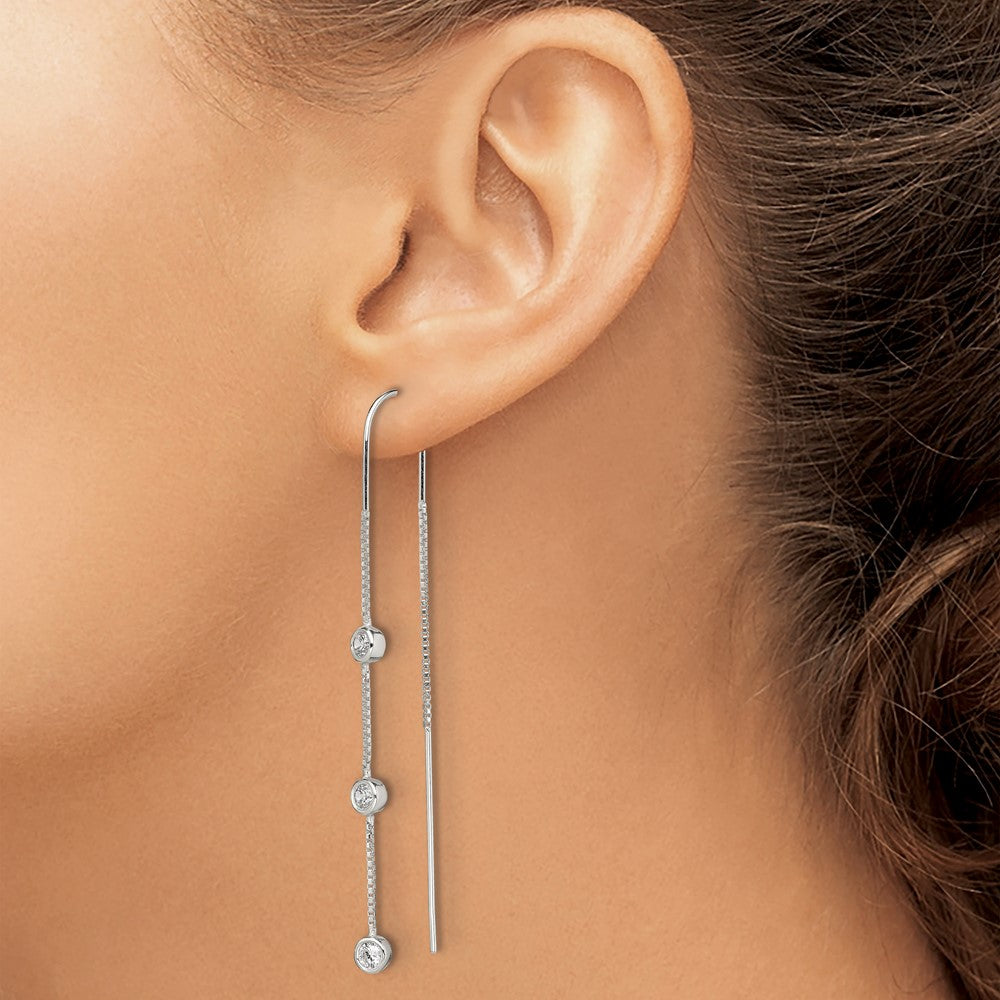 Sterling Silver Polished 3 Bezel Set Czs Threader Earrings