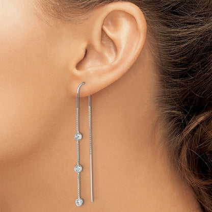 Sterling Silver Polished 3 Bezel Set Czs Threader Earrings