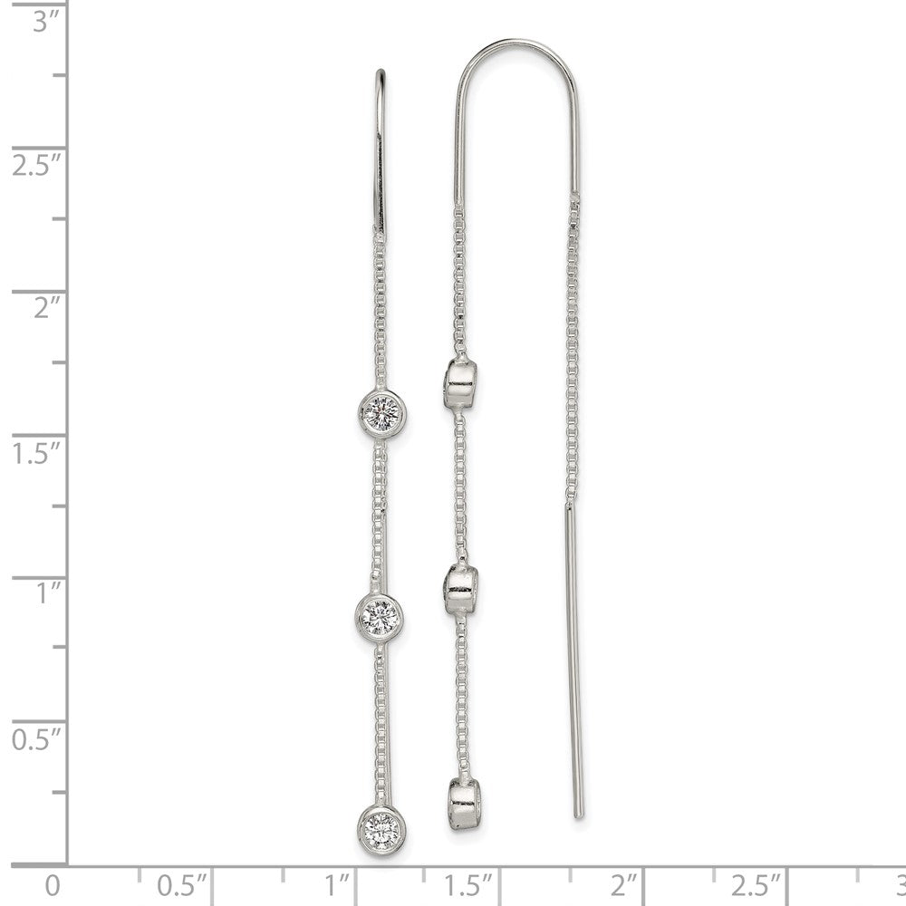 Sterling Silver Polished 3 Bezel Set Czs Threader Earrings
