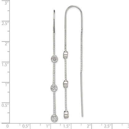 Sterling Silver Polished 3 Bezel Set Czs Threader Earrings