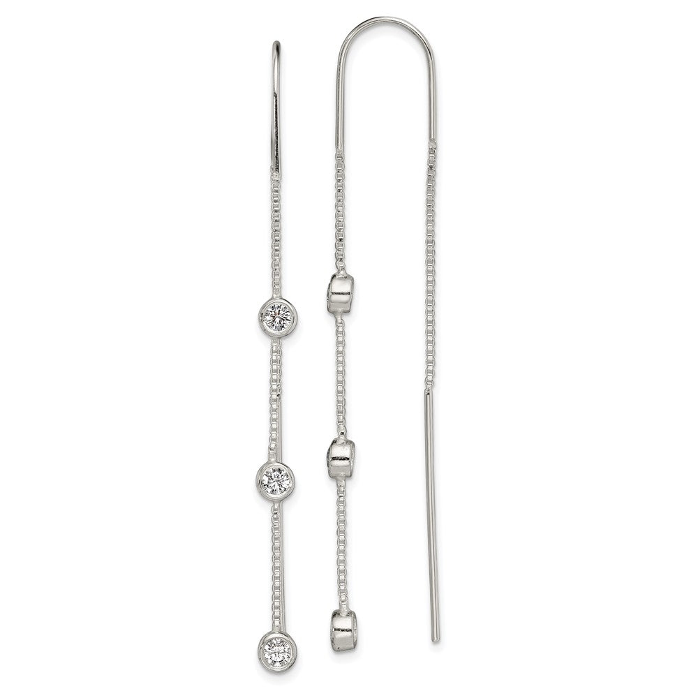 Sterling Silver Polished 3 Bezel Set Czs Threader Earrings