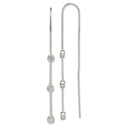Sterling Silver Polished 3 Bezel Set Czs Threader Earrings