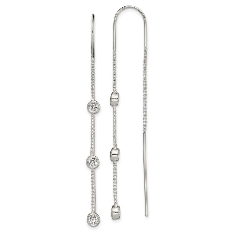 Sterling Silver Polished 3 Bezel Set Czs Threader Earrings