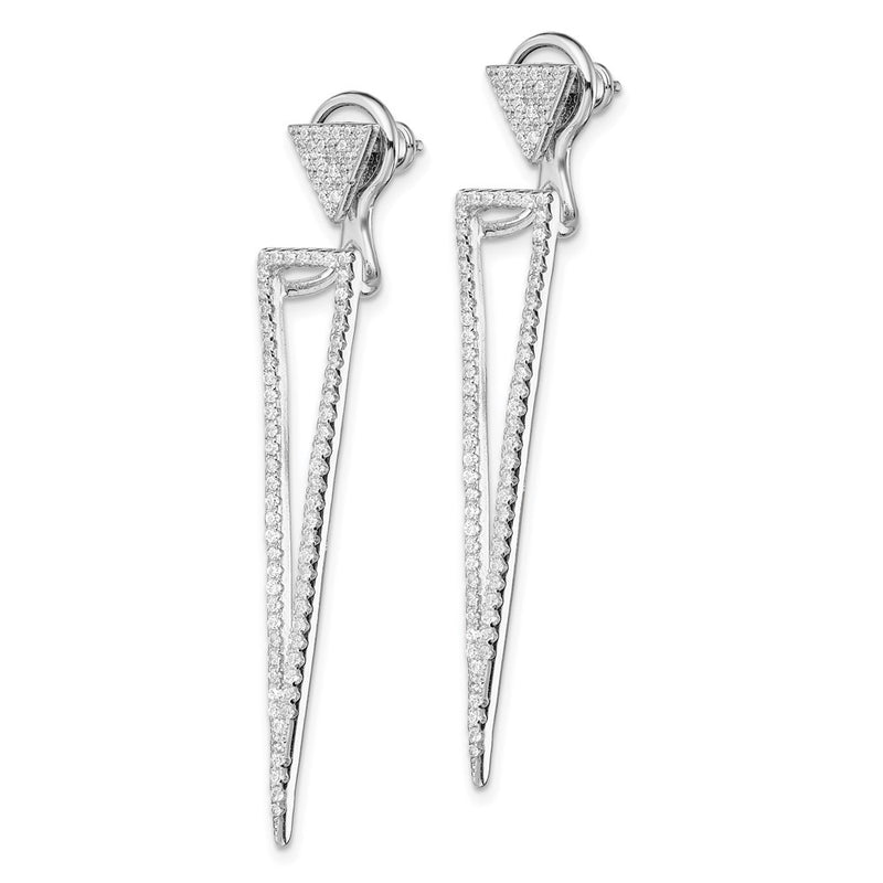 Sterling Silver Rhodium-Plated Cz Front & Back Triangle Earrings