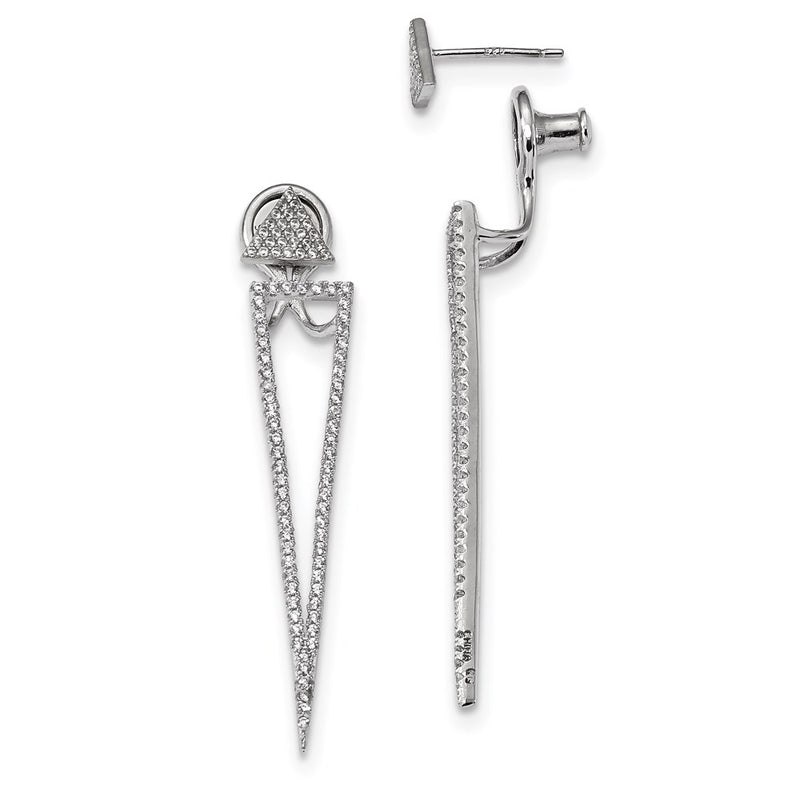 Sterling Silver Rhodium-Plated Cz Front & Back Triangle Earrings
