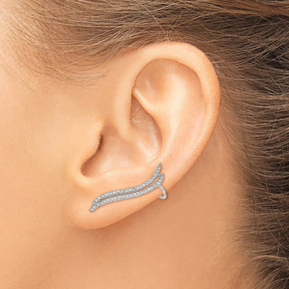 Sterling Silver Polished Cz Double Row Post & Cuff Ear Climber Earrings