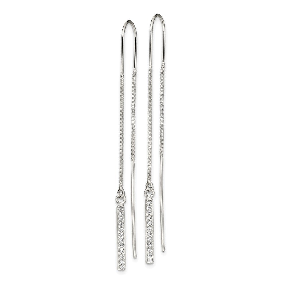 Sterling Silver Polished Cz Bar Threader Earrings