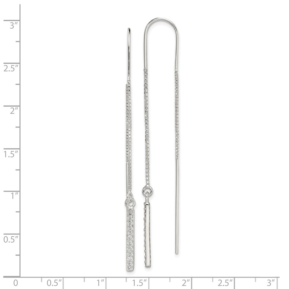 Sterling Silver Polished Cz Bar Threader Earrings