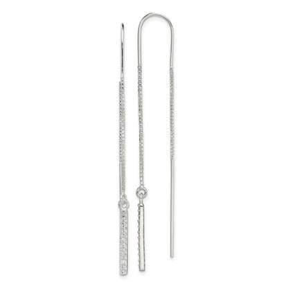 Sterling Silver Polished Cz Bar Threader Earrings