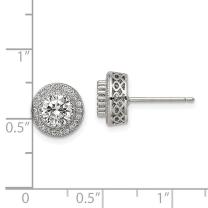 Sterling Silver Rhod-Plated Polished Pav Cz Halo Round Post Earrings