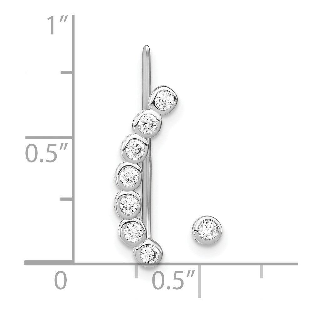 Sterling Silver Rhodium-Plated Polished Cz 1 Ear Climber & Stud Earring