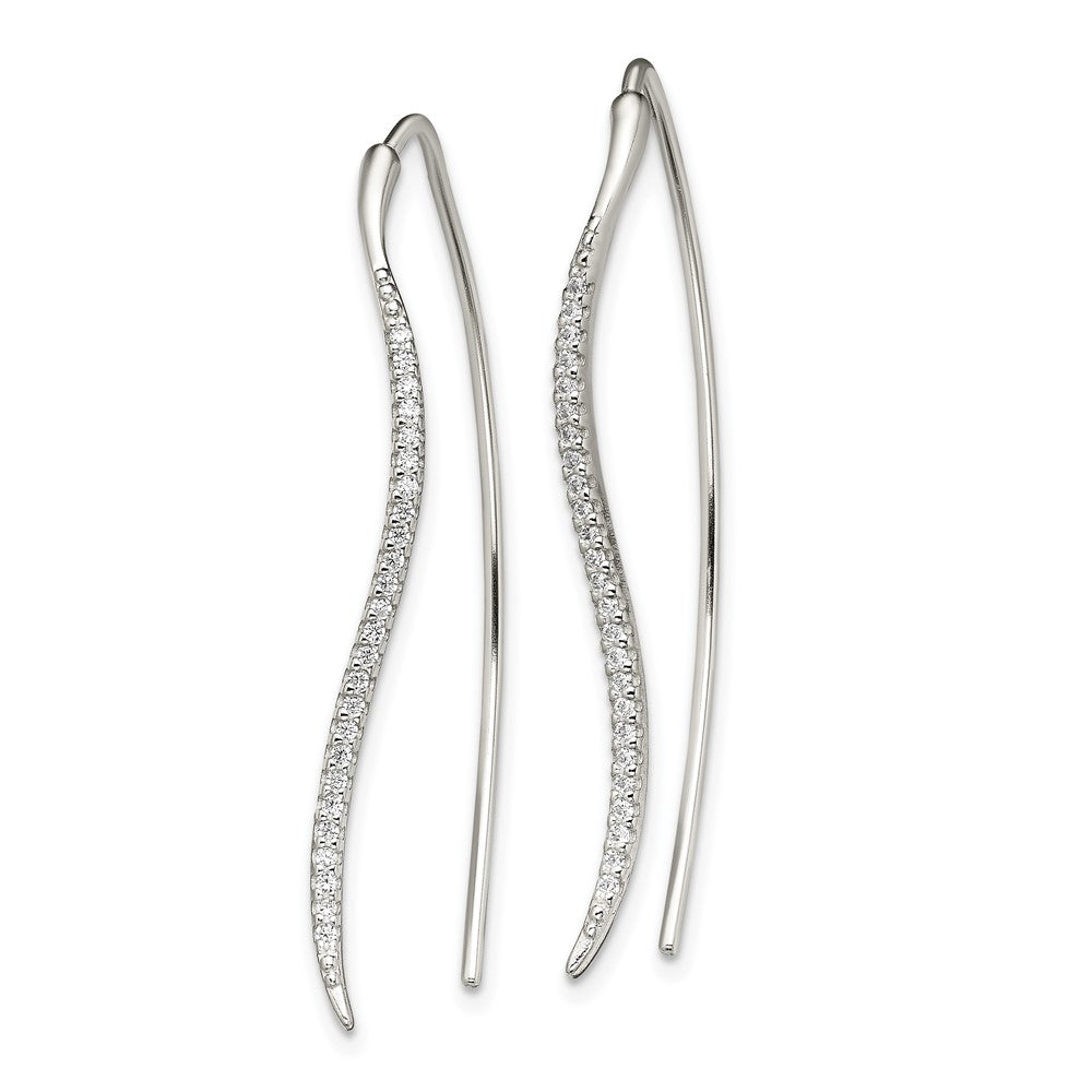 Sterling Silver Polished Cz Curved Bar Threader Earrings