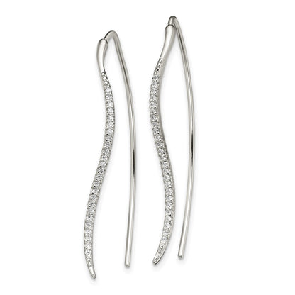 Sterling Silver Polished Cz Curved Bar Threader Earrings