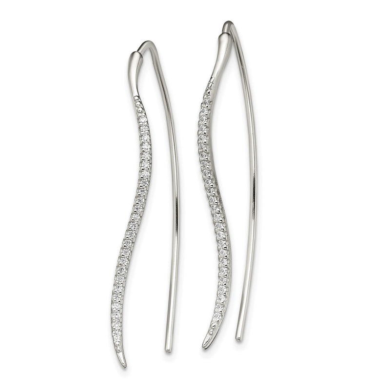 Sterling Silver Polished Cz Curved Bar Threader Earrings