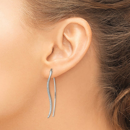 Sterling Silver Polished Cz Curved Bar Threader Earrings