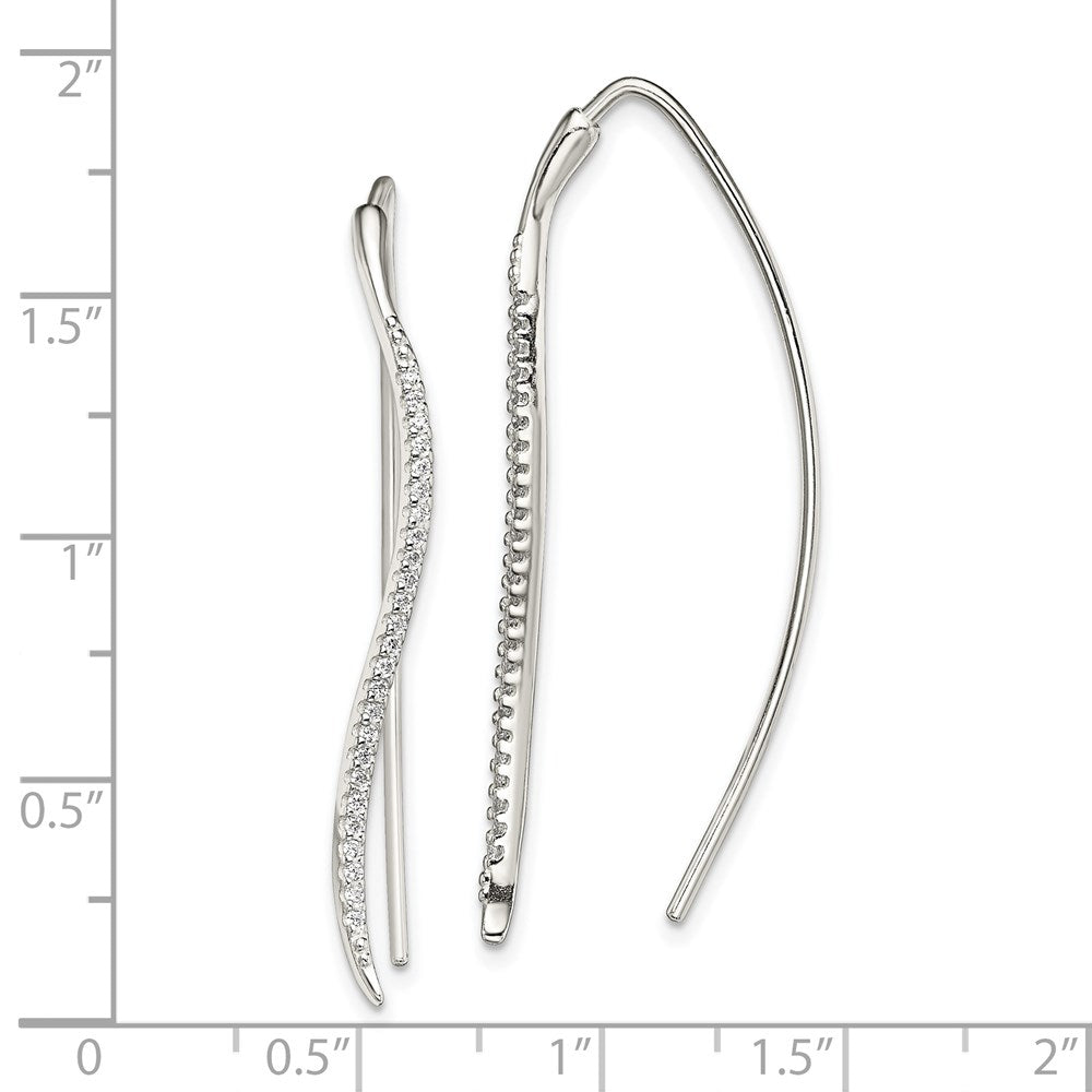 Sterling Silver Polished Cz Curved Bar Threader Earrings