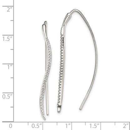 Sterling Silver Polished Cz Curved Bar Threader Earrings