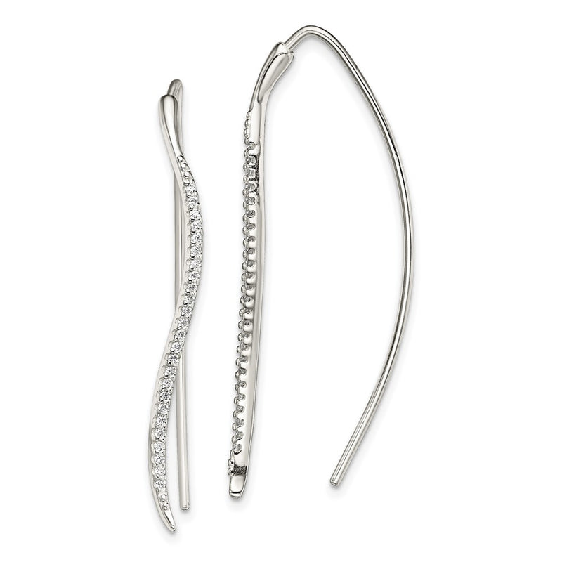 Sterling Silver Polished Cz Curved Bar Threader Earrings