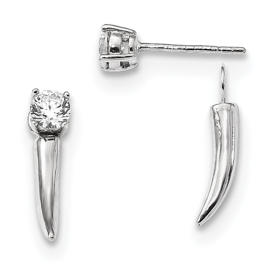 Sterling Silver Rhodium-Plated Cz Removeable Front Back Post Earrings