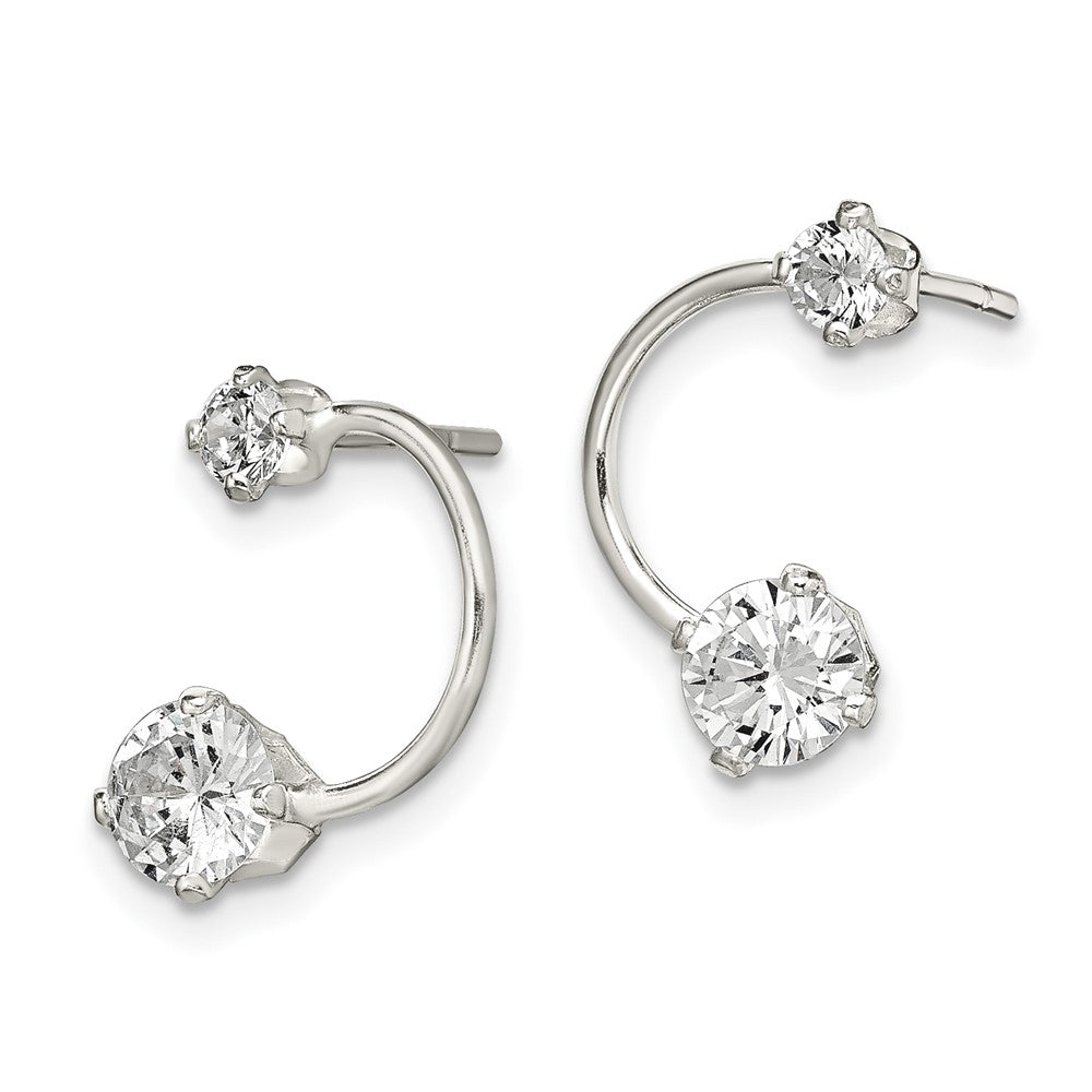 Sterling Silver Polished Cz Half-Circle Post Earrings