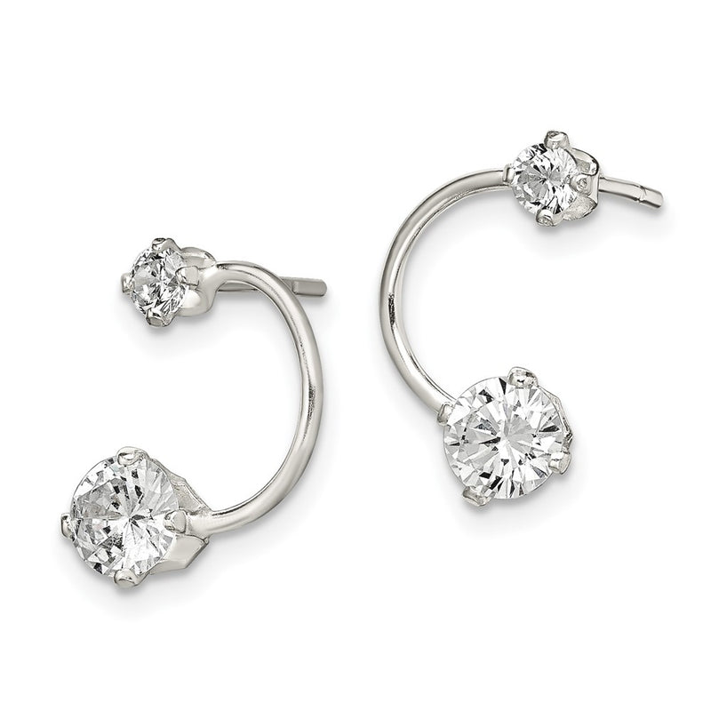 Sterling Silver Polished Cz Half-Circle Post Earrings