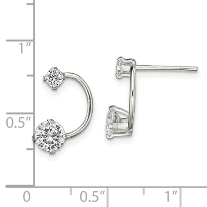 Sterling Silver Polished Cz Half-Circle Post Earrings