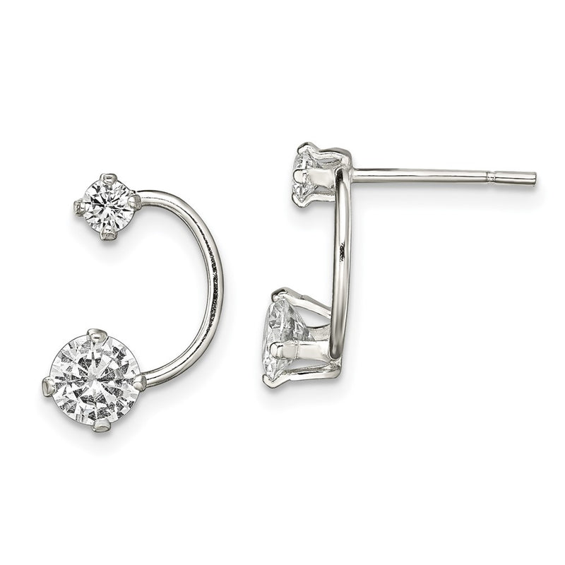 Sterling Silver Polished Cz Half-Circle Post Earrings