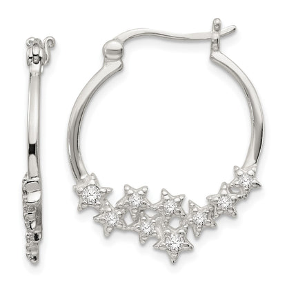 Sterling Silver Cz Star Hoop Earrings