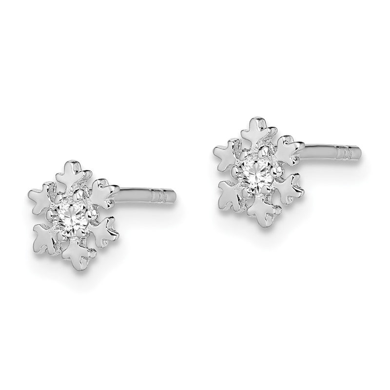 Sterling Silver Rhodium-Plated Cz Snowflake Post Earrings