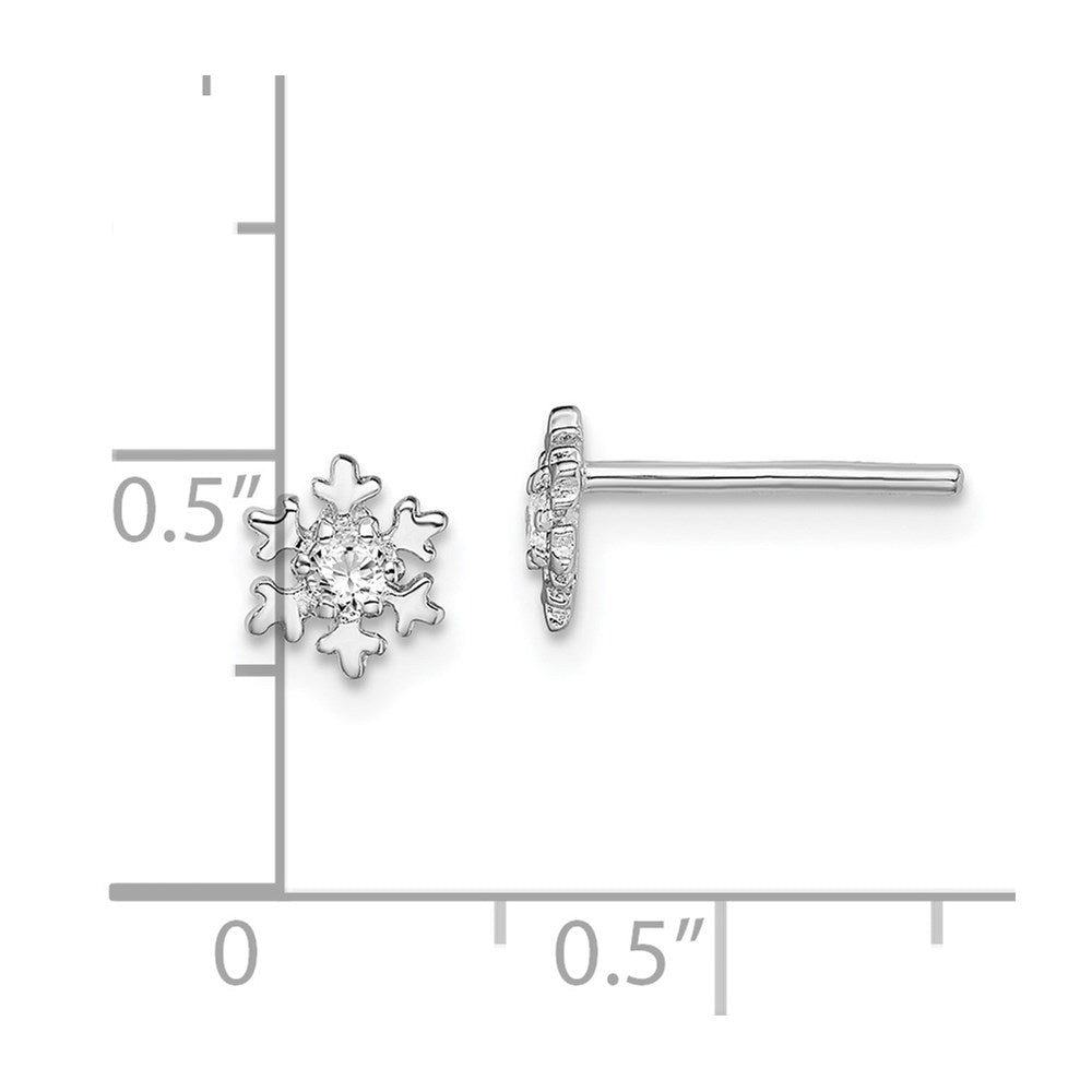 Sterling Silver Rhodium-Plated Cz Snowflake Post Earrings