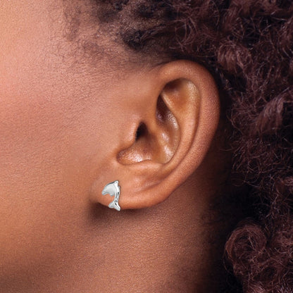 Sterling Silver Rhodium-Plated Dolphin Stud Earrings