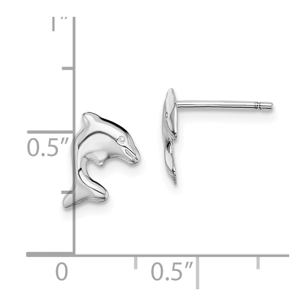 Sterling Silver Rhodium-Plated Dolphin Stud Earrings