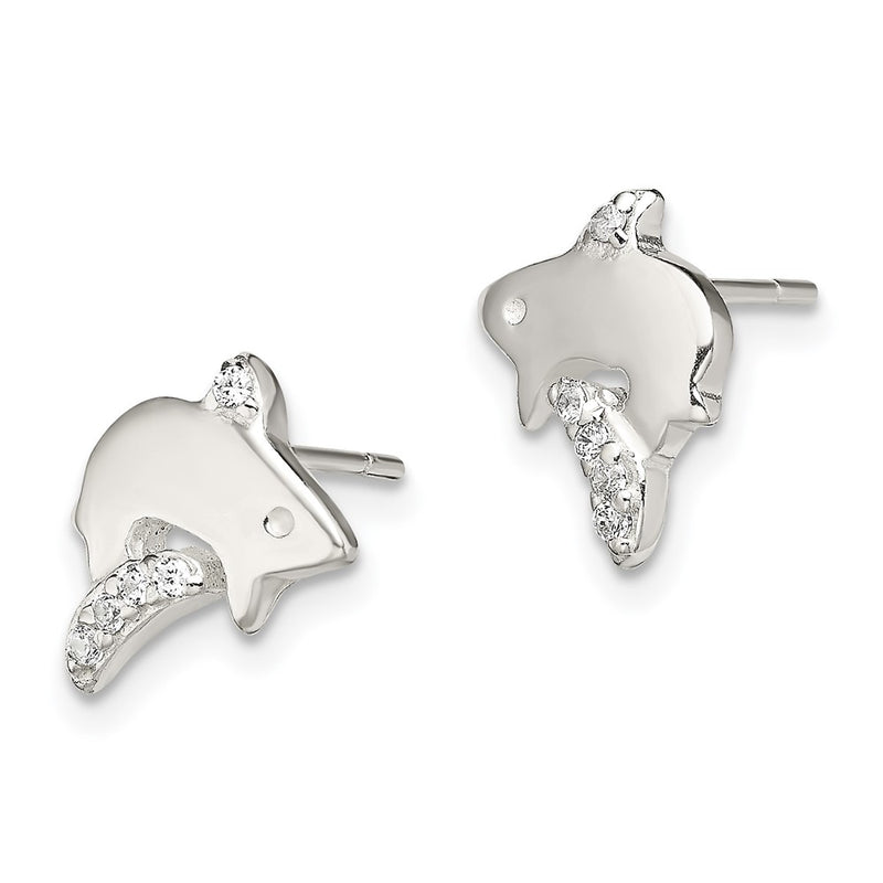 Sterling Silver Polished Cz Shark Post Earrings