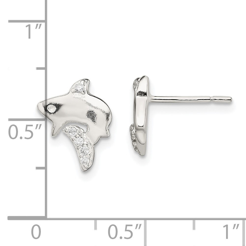 Sterling Silver Polished Cz Shark Post Earrings