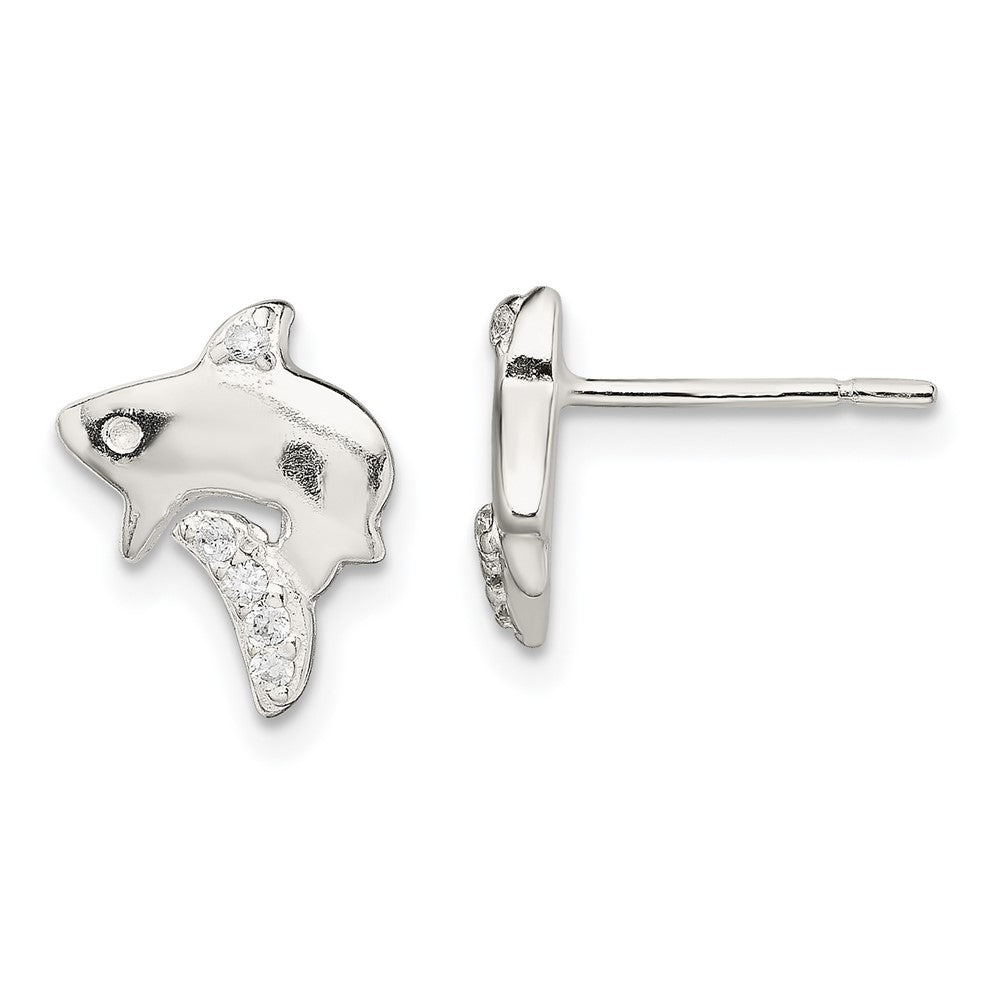 Sterling Silver Polished Cz Shark Post Earrings