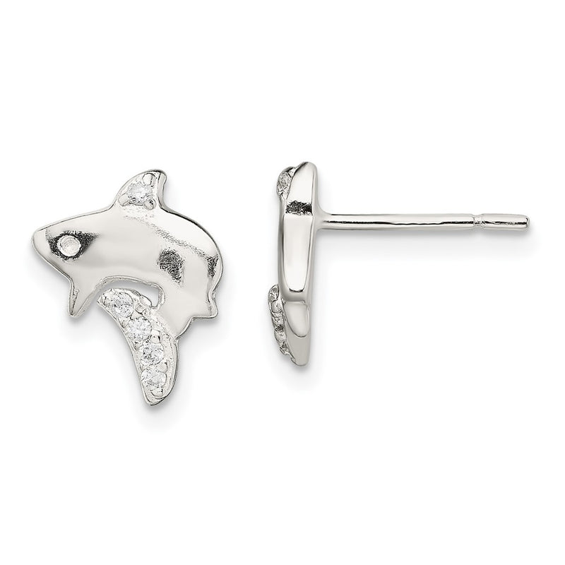 Sterling Silver Polished Cz Shark Post Earrings