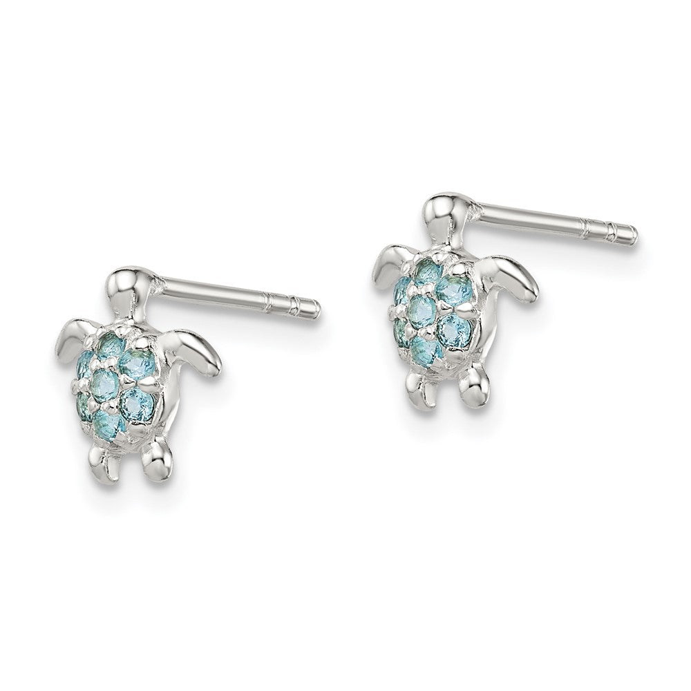Sterling Silver Cz Turtle Post Earrings