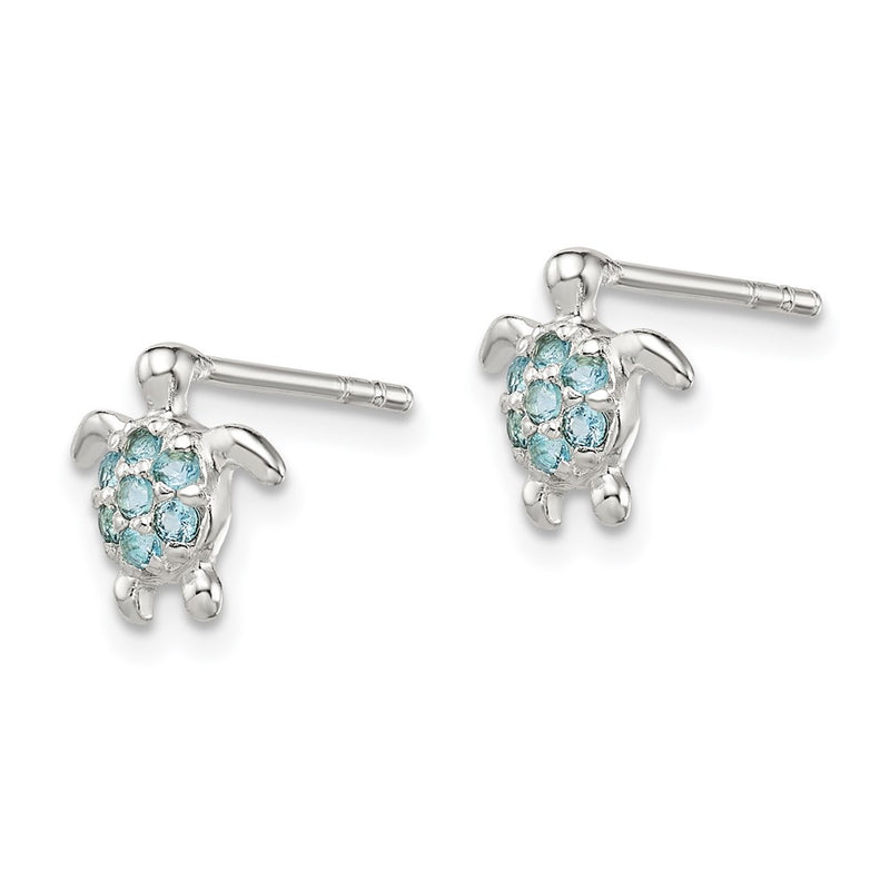 Sterling Silver Cz Turtle Post Earrings