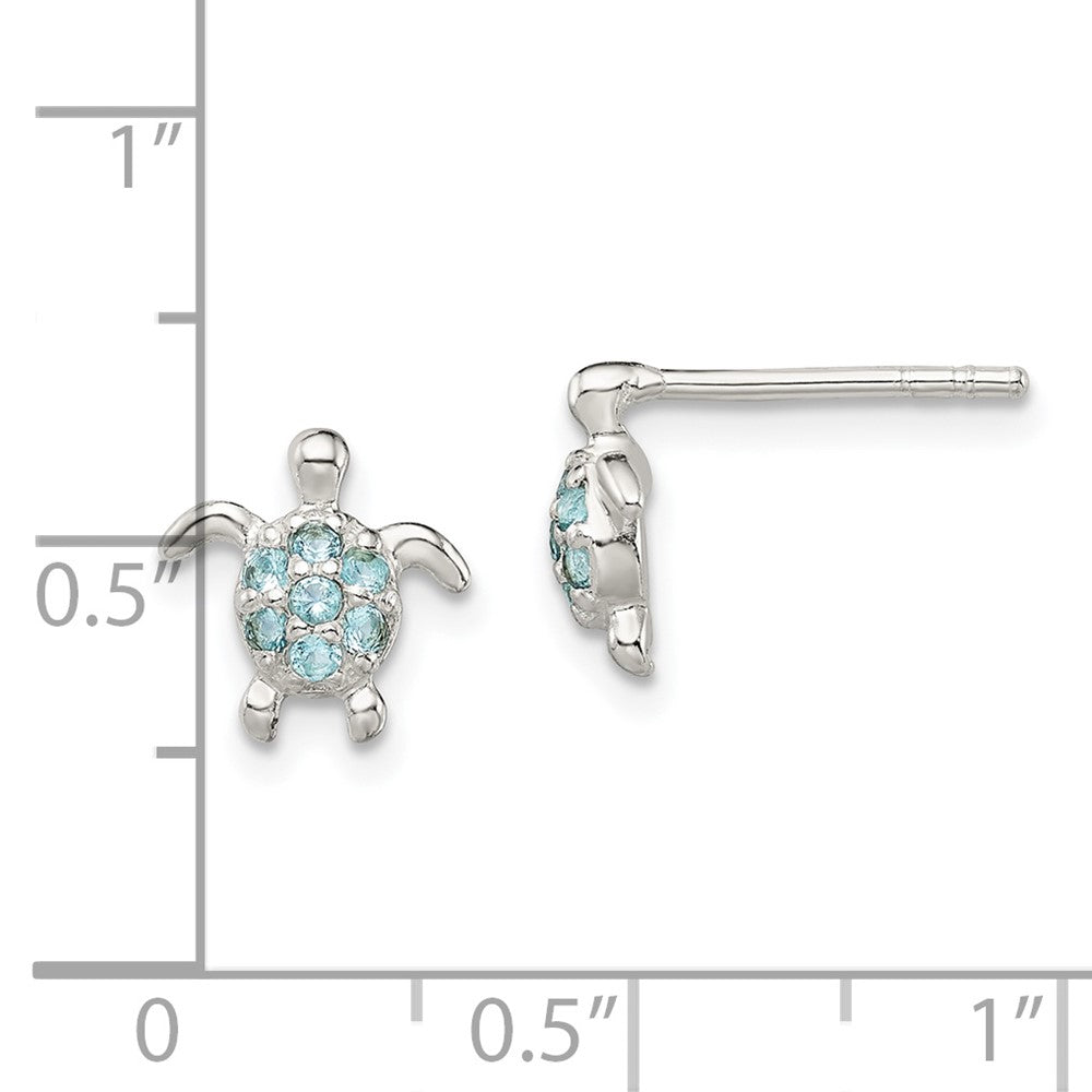 Sterling Silver Cz Turtle Post Earrings