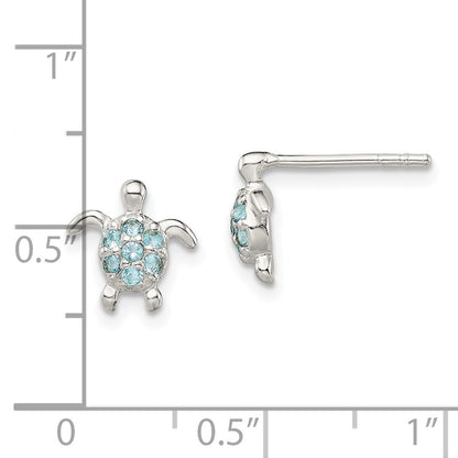Sterling Silver Cz Turtle Post Earrings